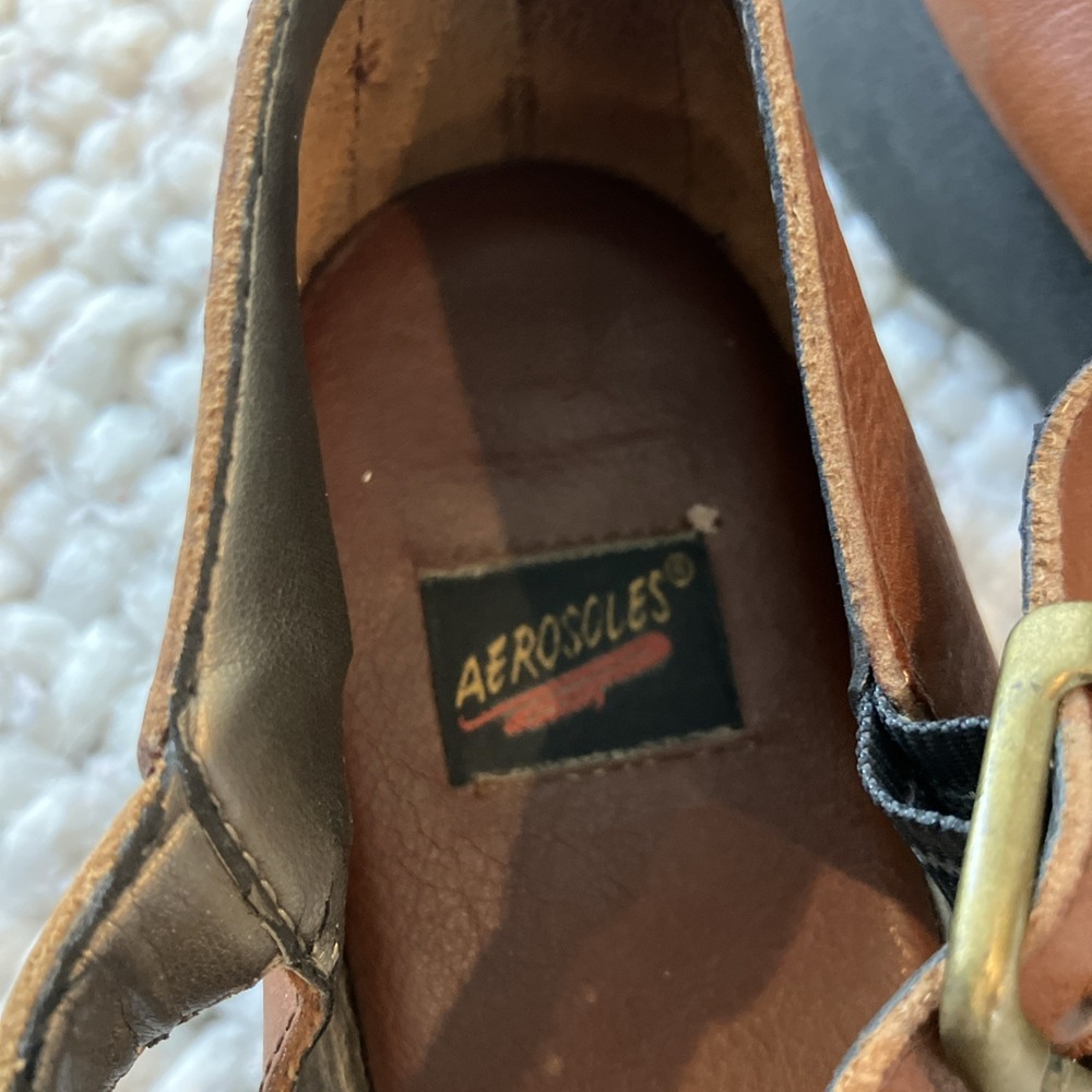 VTG 90's AEROSOLES Women's 9.5 Woven Huarache Leather Sandals Flat Buckle Shoes - Picture 6 of 8